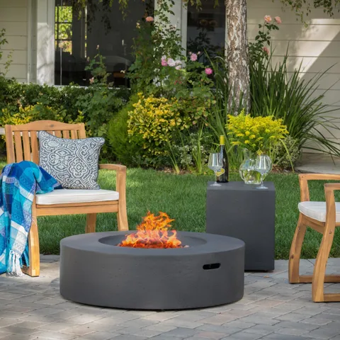 Hayes Circular 50K BTU Outdoor Gas Fire Pit Table with Tank Holder, Grey