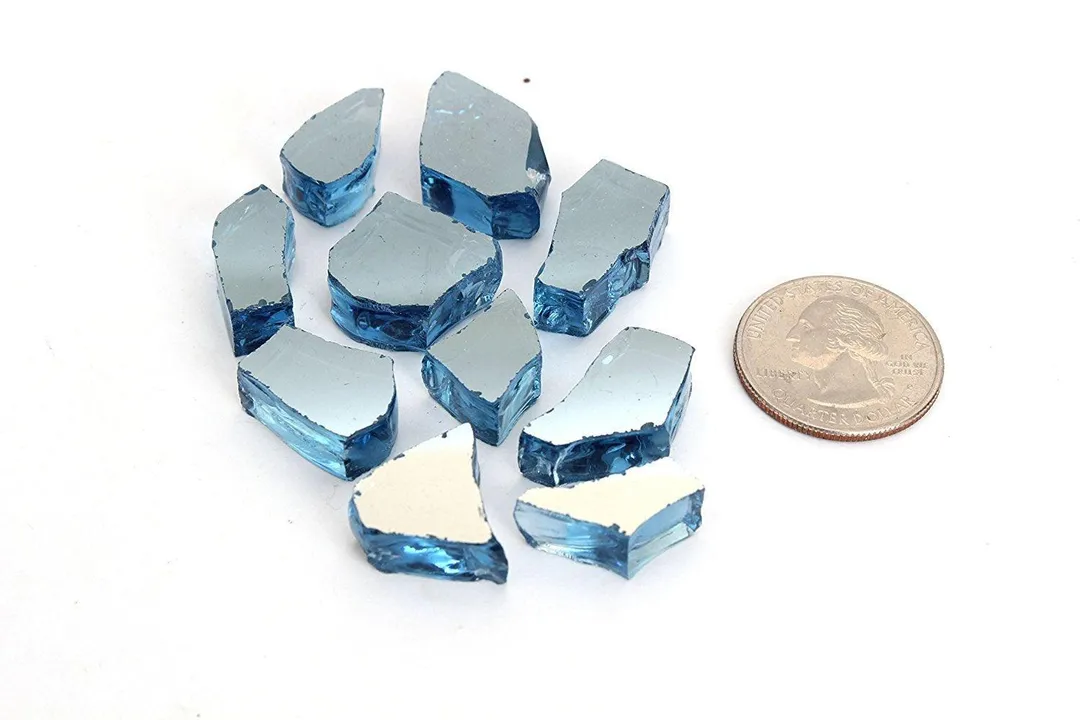 Blue Ridge Brand Fire Pit Glass - Blue Reflective Fire Glass 1/2" - Reflective Fire Pit Glass Rocks - Blue Ridge Brand™ Reflective Glass for Fireplace and Landscaping 3, 5, 10, 20, 50 Pounds, photo 3 of 6