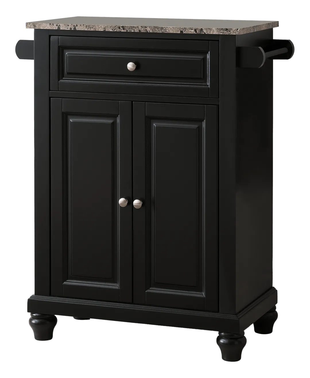 Ian Kitchen Island Storage Cabinet, Black & Marble Wood, Adjustable Shelf & Towel Bars, Contemporary, photo 2 of 5