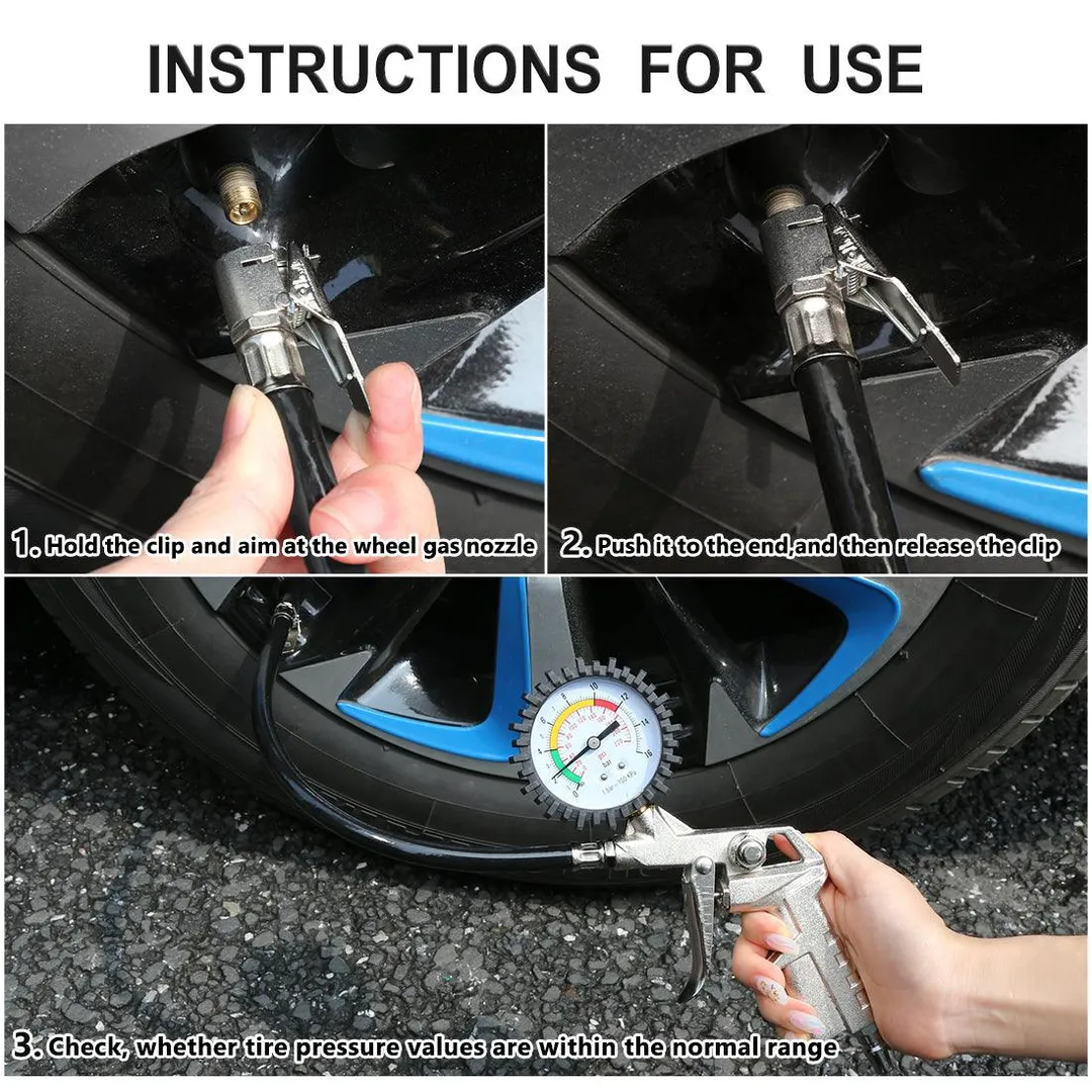 Unique Bargains Car Tire Inflator Air Pressure Gauge 220 PSI with Lock On Chuck Rubber Hose, photo 5 of 7