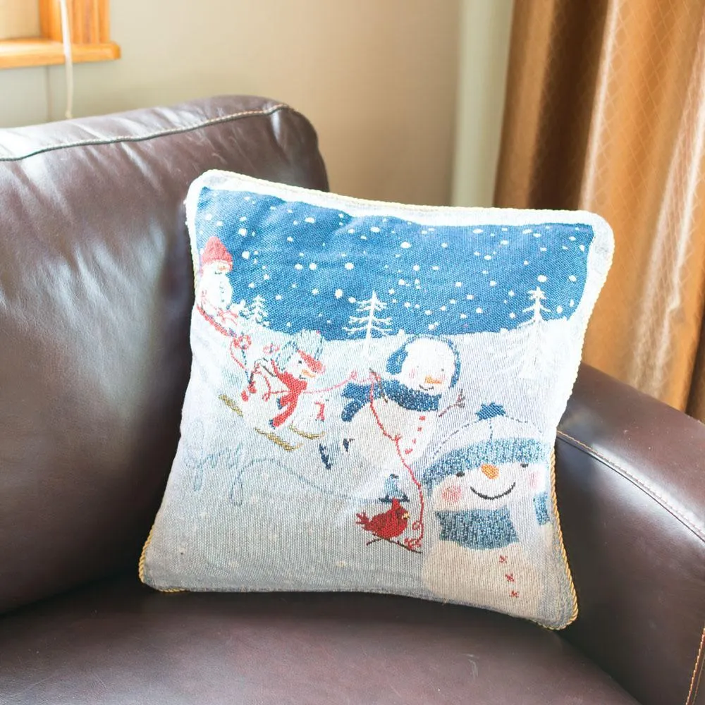 BestPysanky Set of 2 Snowmen Enjoying Winter Sport Parade Christmas Throw Cushion Pillow Covers, photo 3 of 6