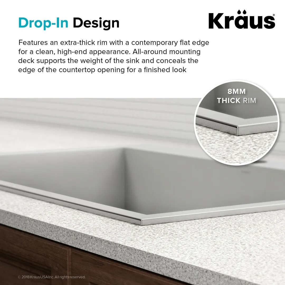 KRAUS 33 x 22 inch Pax Drop-In Topmount 16 Gauge Zero-Radius Double Bowl 2-Hole Stainless Steel Kitchen Sink, photo 6 of 15