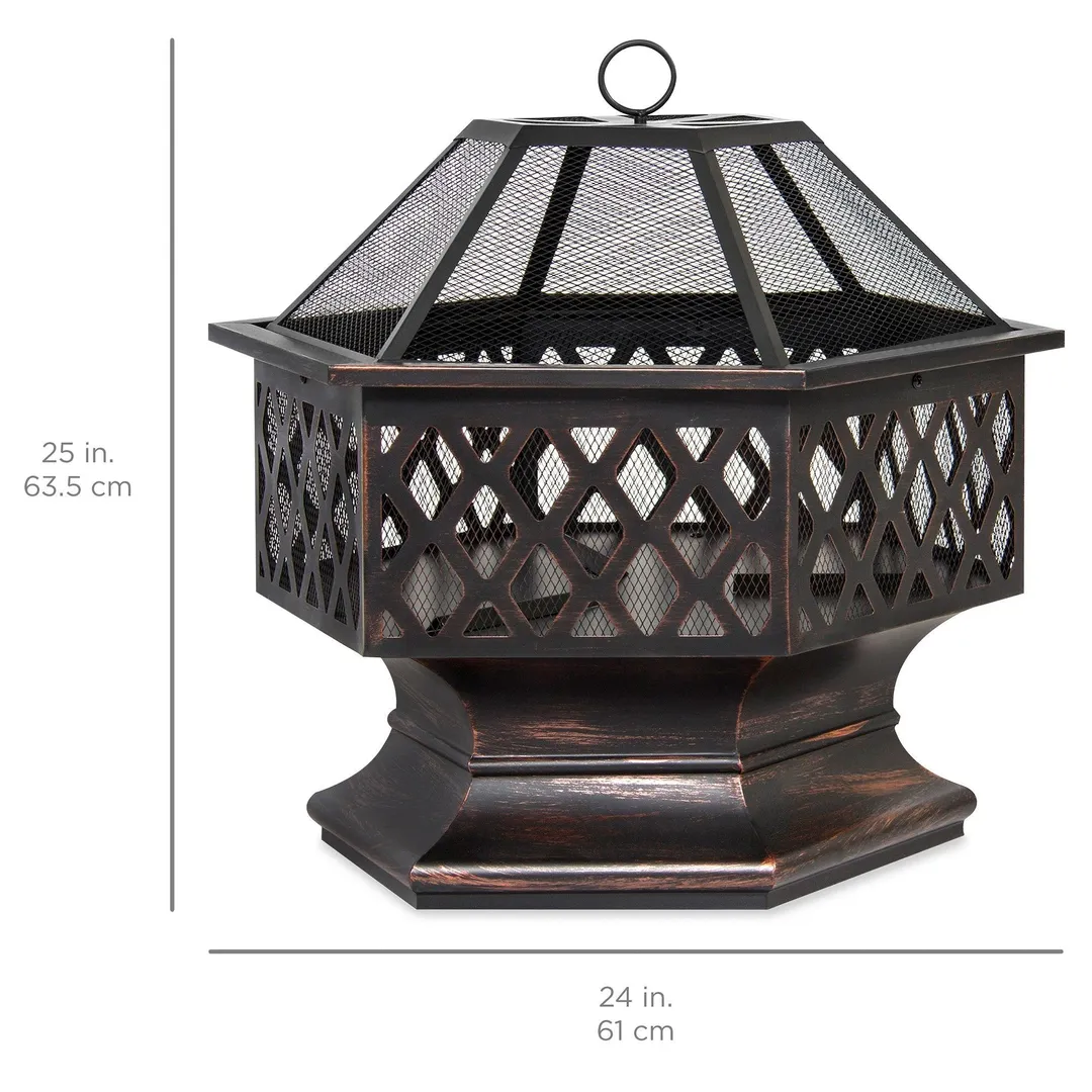 Best Choice Products 24in Hex-Shaped Steel Fire Pit for Garden, Backyard, Poolside w/ Flame-Retardant Mesh Lid, photo 7 of 7