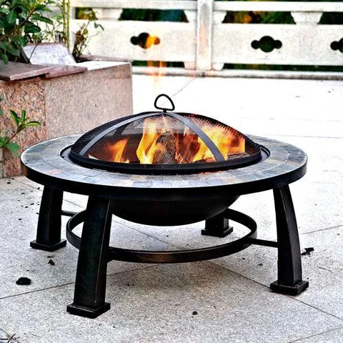 Dover 30 inch Round Slate Fire Pit Table with Spark Screen