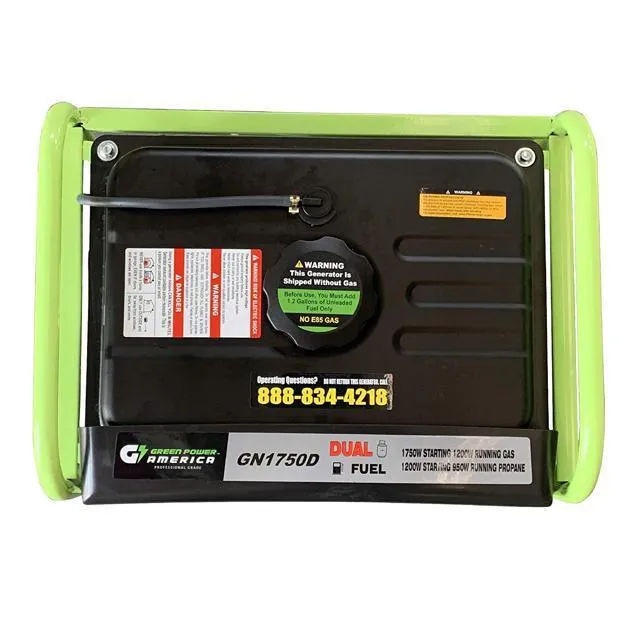 Green-Power America GN1750D 1750-Watt Propane and Gasoline Powered Dual Fuel Generator, Green, photo 5 of 5