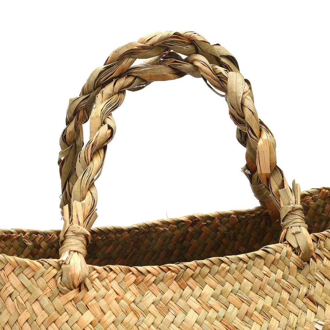 Set of 2 Handmade Rustic Storage Baskets Foldable Laundry Straw Patchwork Wicker Rattan Seagrass Belly Garden Flower Pot Planter Basket Garden Accessories, photo 10 of 10