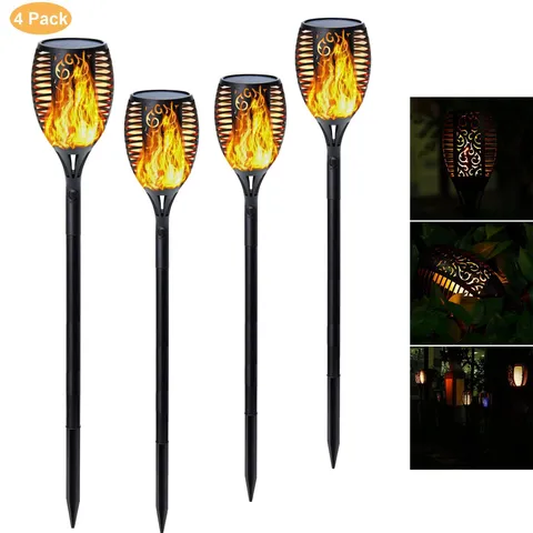 2/4pcs 96 LED Solar Torch Lights Flickering Flames Torches Lights Landscape Garden Pathway Light Flames Torches Lights Landscape Lighting for Garden Patio Deck Yard Driveway