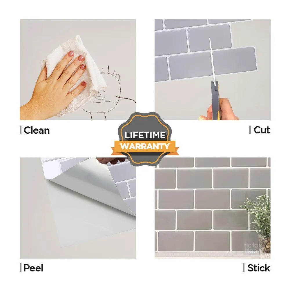 Tic Tac Tiles 10- Sheet 12" x 12" Peel and Stick Self Adhesive Removable Stick On Kitchen Backsplash Bathroom 3D Wall Sticker Wallpaper Tiles in Subway Gray, photo 2 of 7