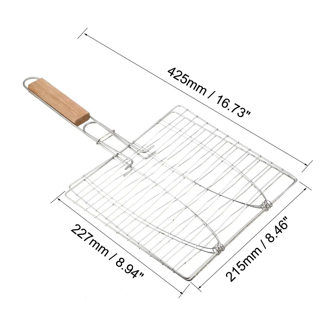 Small Stainless Steel Fish Grill Basket, Wooden Handle BBQ Smoking Charcoal Grilling Roast Basket, photo 2 of 4