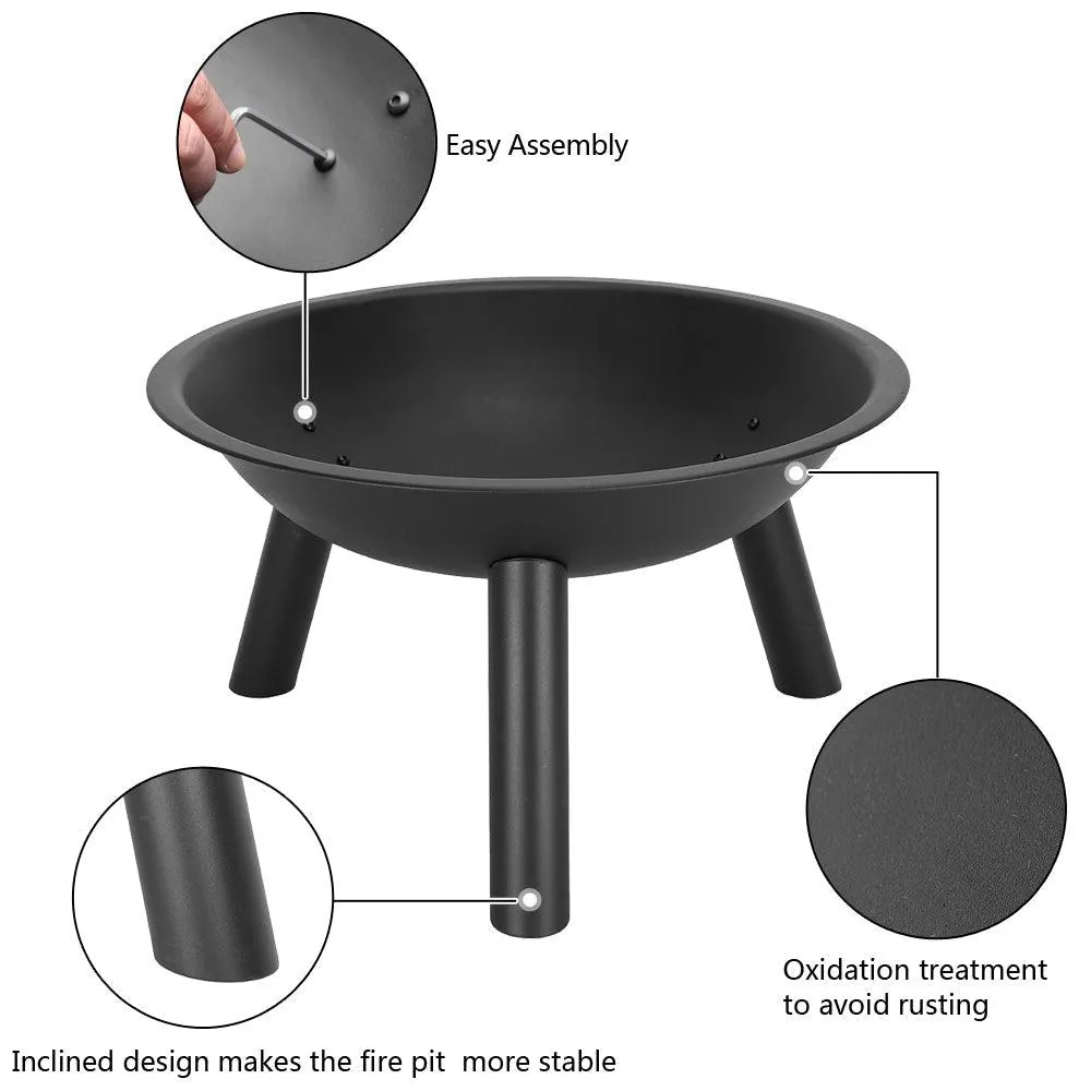 Ktaxon 22-Inch BBQ Grill Portable Wood Burning Fire Pits Iron Backyard Patio Garden Round Fire Pit Cooking Grill, Black, photo 6 of 12