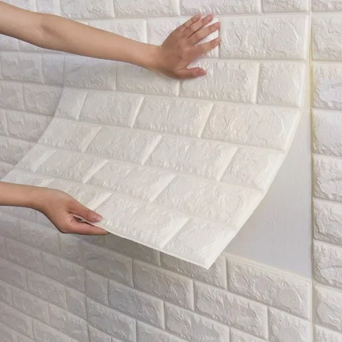 NK 1-500 Pieces PE Foam Self Adhesive 3D Wall Stickers Wallpaper Embossed Brick Ceramic Tile Stone Wall Panels Decals