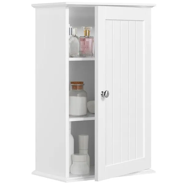 SmileMart Wall Mounted Wooden Storage Cabinet with 3 Tiers Storage Shelves for Kitchen/Bathroom/Living Room, White, photo 2 of 10