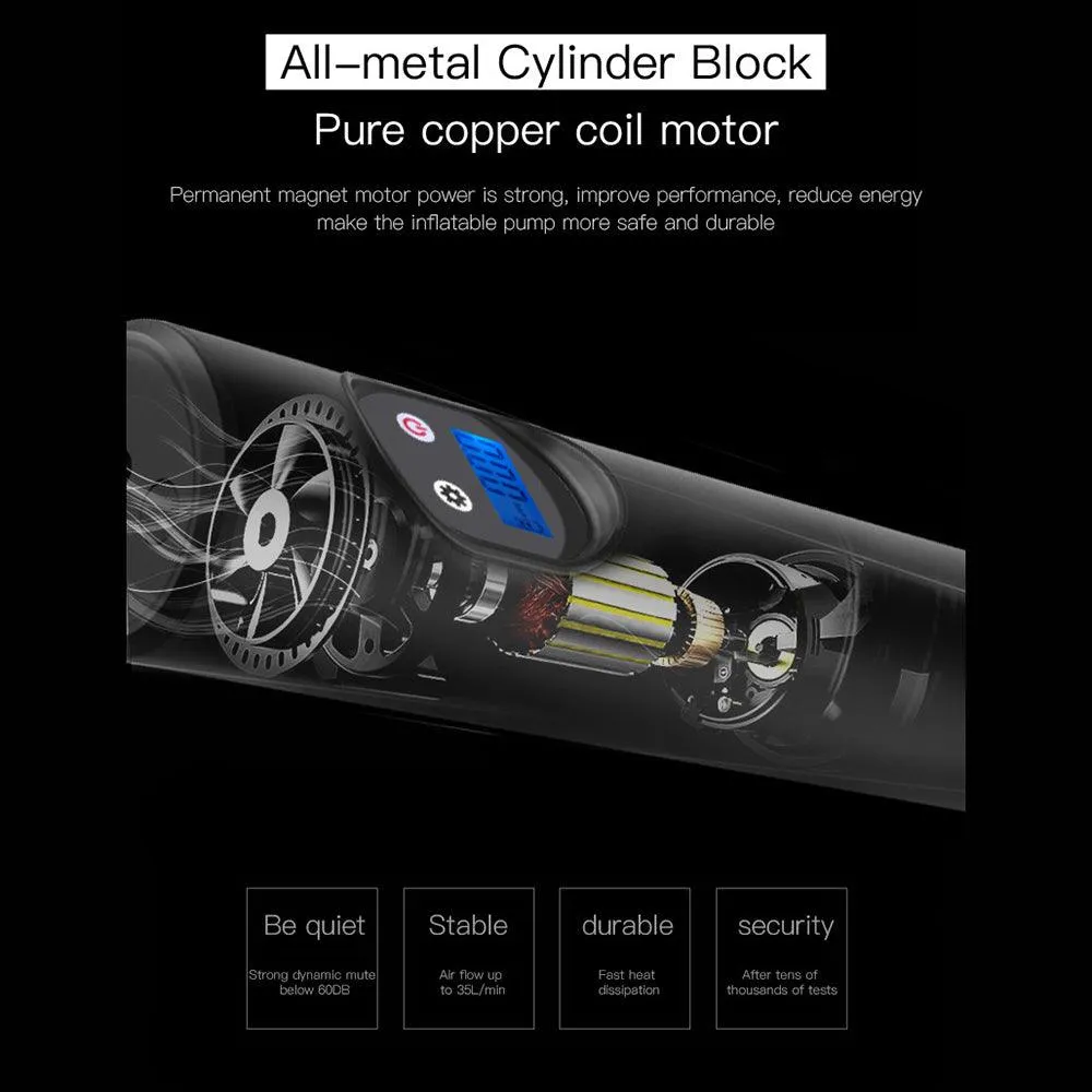 Anself Portable Air Compressor Mini Air Inflator Handheld Tire Pump Cordless Electric Air Pump for Ball Bicycle and Car Tire 2000mAh with Digital LCD LED Light 12V AC DC Lithium Battery 150PSI, photo 6 of 7