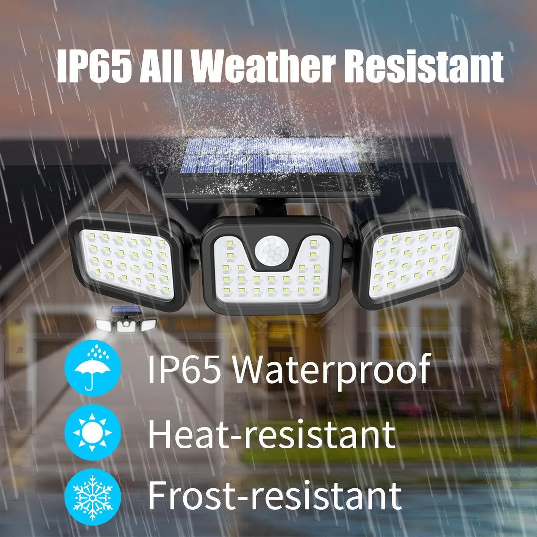 Cshidworld 74LED Solar Lights Outdoor, Wireless Solar Wall Lamp Motion Sensor Security Lights IP65 Waterproof 3 Adjustable Heads 270° Wide Angle Illumination LED Flood Light Spotlights- Porch Garden Patio Garage, photo 7 of 8