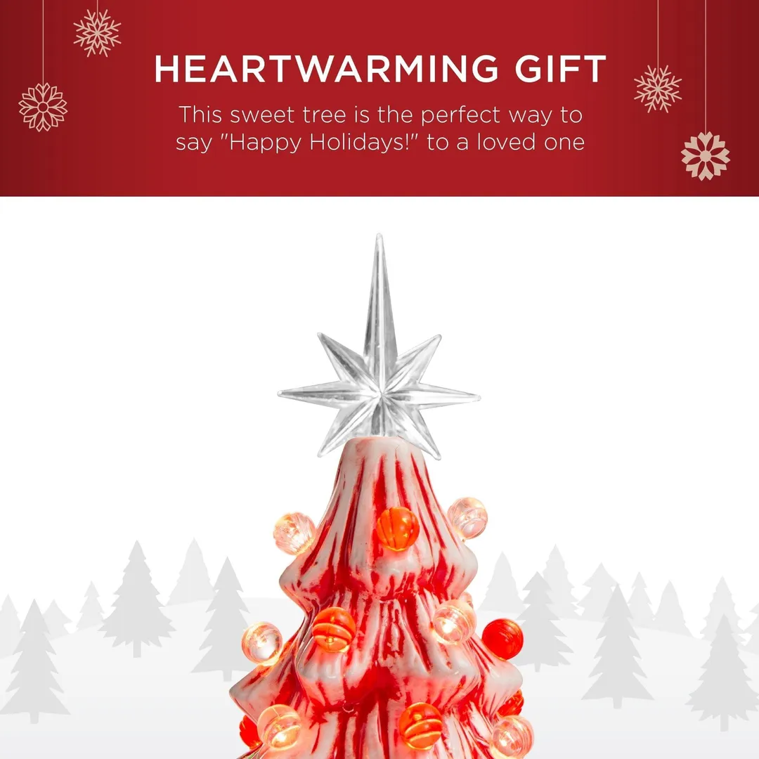 Best Choice Products 15in Pre-lit Ceramic Christmas Tree w/ Cord, Hand-Painted  Decoration - Peppermint Candy Cane, photo 5 of 7