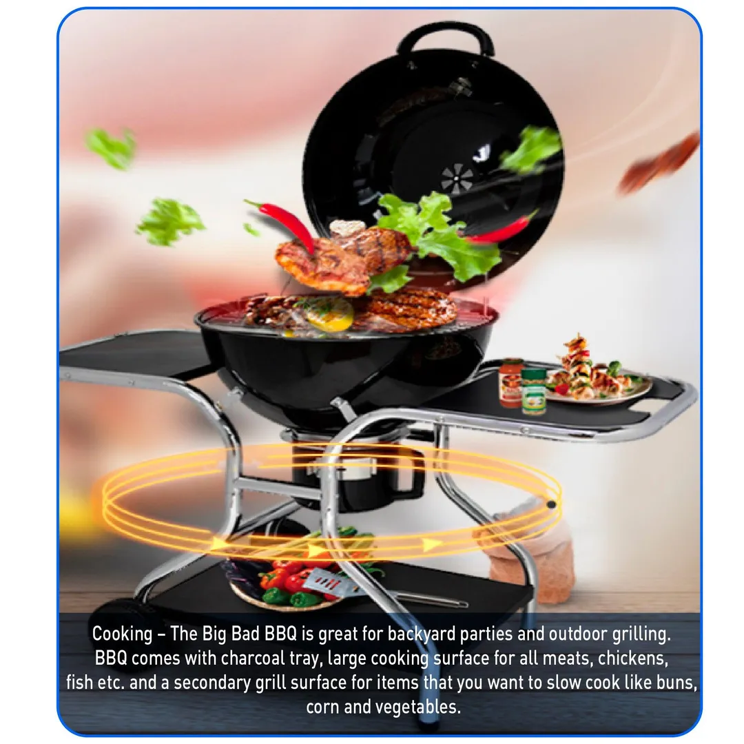 Big Bad Charcoal BBQ Grill – Large Size Barbeque Grill for Outdoor Cooking – Cooking Area 21” Diameter, photo 5 of 7