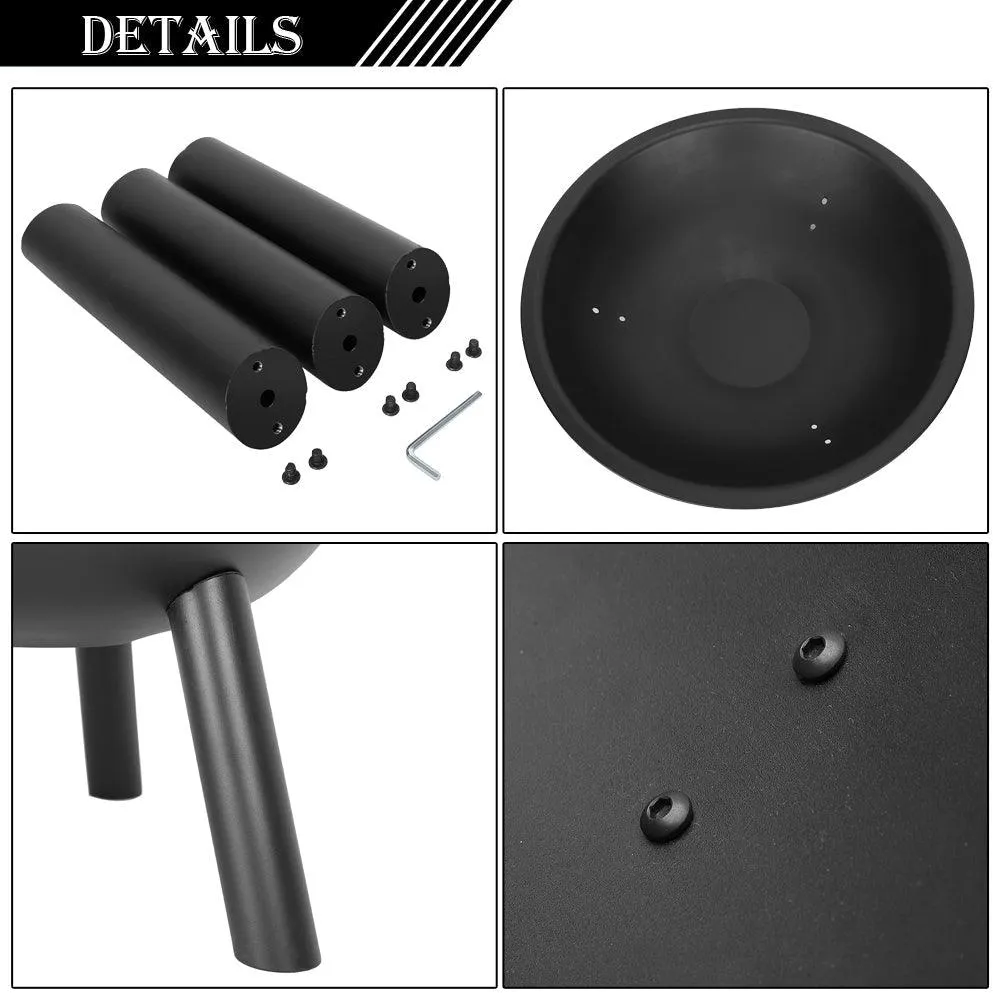 Ktaxon 22-Inch BBQ Grill Portable Wood Burning Fire Pits Iron Backyard Patio Garden Round Fire Pit Cooking Grill, Black, photo 5 of 12