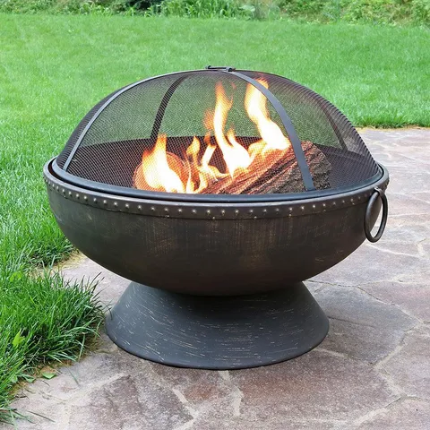 Sunnydaze 30" Fire Pit with Copper Finish Firebowl with Handles and Spark Screen