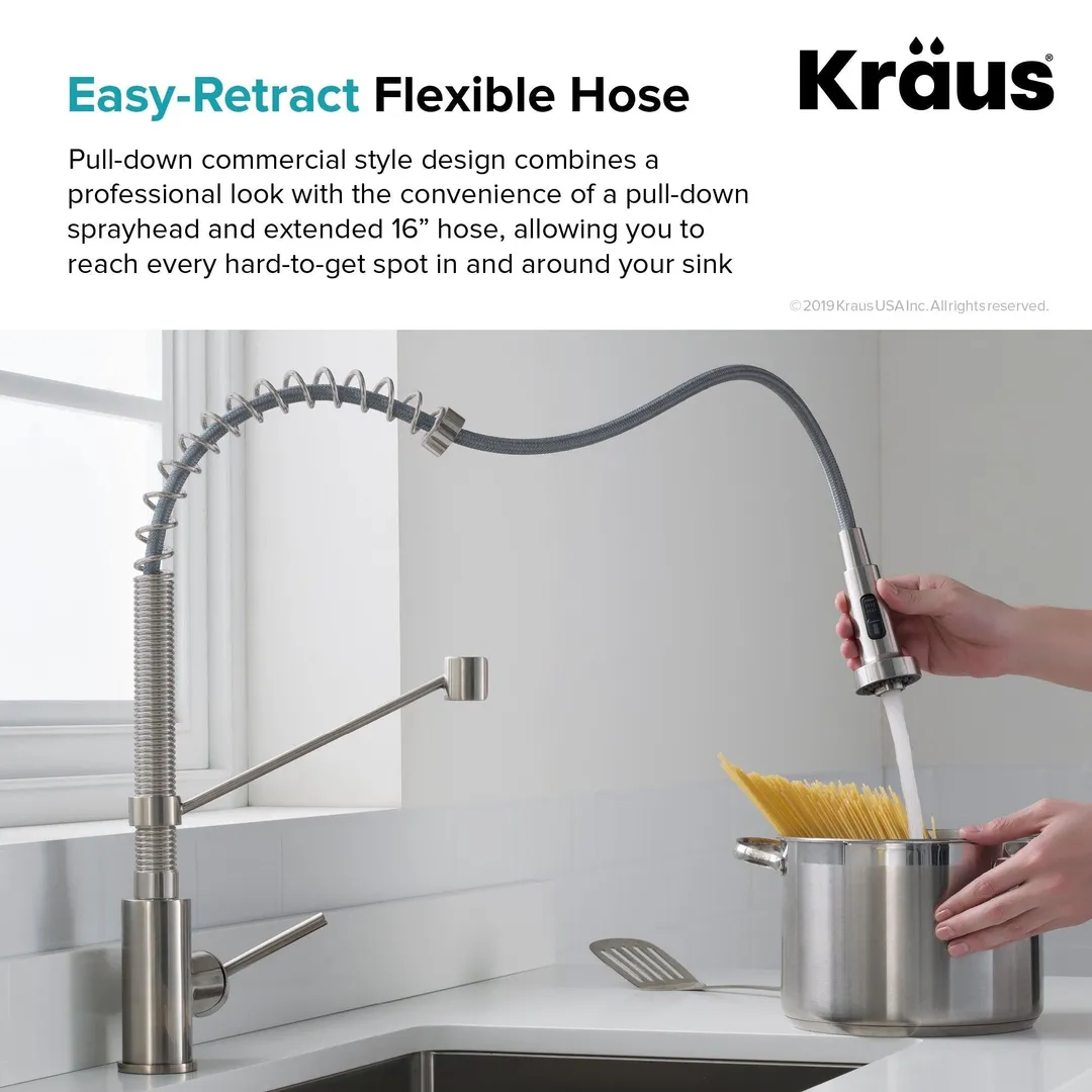 KRAUS Ellis 33-inch 16 Gauge Undermount Kitchen Sink Combo Set with Bolden 18-inch Pull-Down Commercial Kitchen Faucet, Stainless Steel Finish, photo 6 of 9