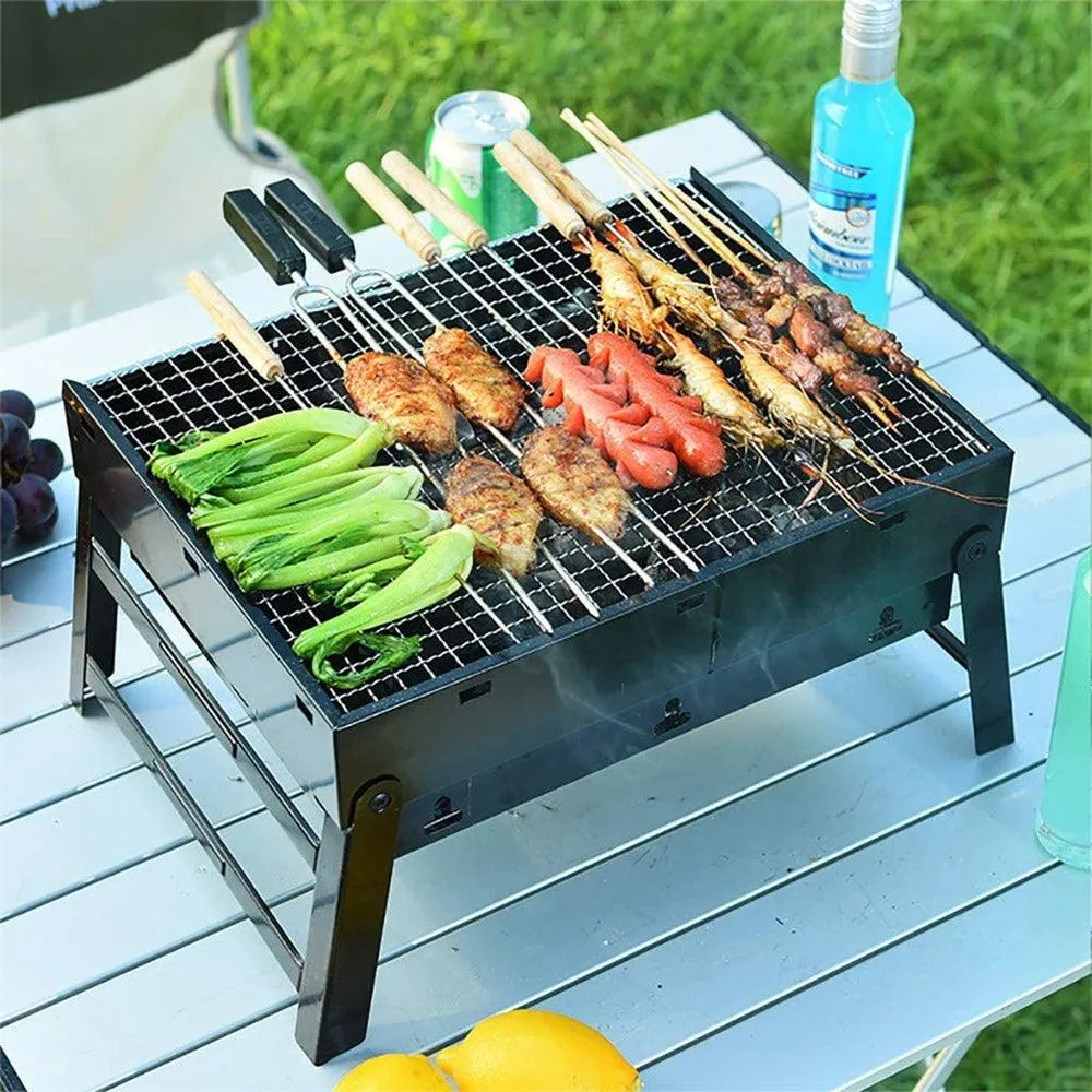 Barbecue Charcoal Grill Foldable BBQ Grill Charcoal Barbecue Smoker Grill Tabletop Stoves Grill for Outdoor Cooking Camping Hiking Garden Party 16.9'' 8.6''11.4''(Unfolded) Black, photo 3 of 8