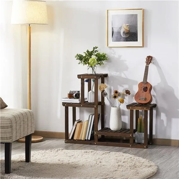 SmileMart 4 Tier Wood Plant Stand Tiered Flower Display Stand 6 Potted Plants for Indoors/Outdoors Brown, photo 10 of 10