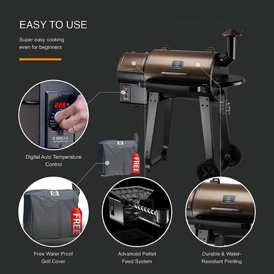 Z GRILLS 450A Smart Wood Pellet Grill 6 in 1 Outdoor BBQ Smoker 450 SQ inches Cooking Area Barbecue Grill Bronze, photo 4 of 10