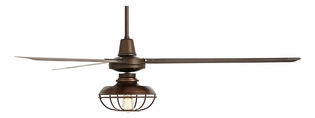 Casa Vieja 72" Casa Vieja Industrial Outdoor Ceiling Fan with Light LED Remote Control Oil Rubbed Bronze Cage Damp Rated for Patio Porch, photo 5 of 6