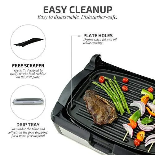 Ovente 2 in 1 Electric Countertop Powerful Contact Grill with Glass Lid & Nonstick Ceramic Grill & Griddle Plate, Portable Stainless Steel BBQ Grill with Removable Drip Tray Easy Clean, Black GR2001B, photo 2 of 8