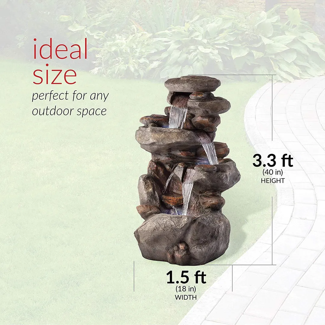 Alpine Corporation 4-Tier Rock Water Fountain with LED Lights, photo 3 of 11