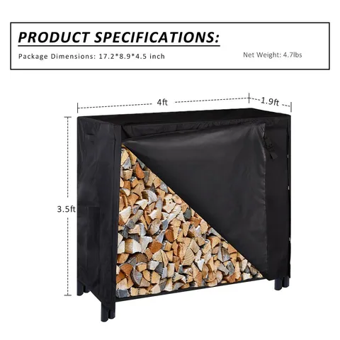 Heavy Duty Waterproof Outdoor Firewood Storage Log Rack Cover with Zipper 4 feet