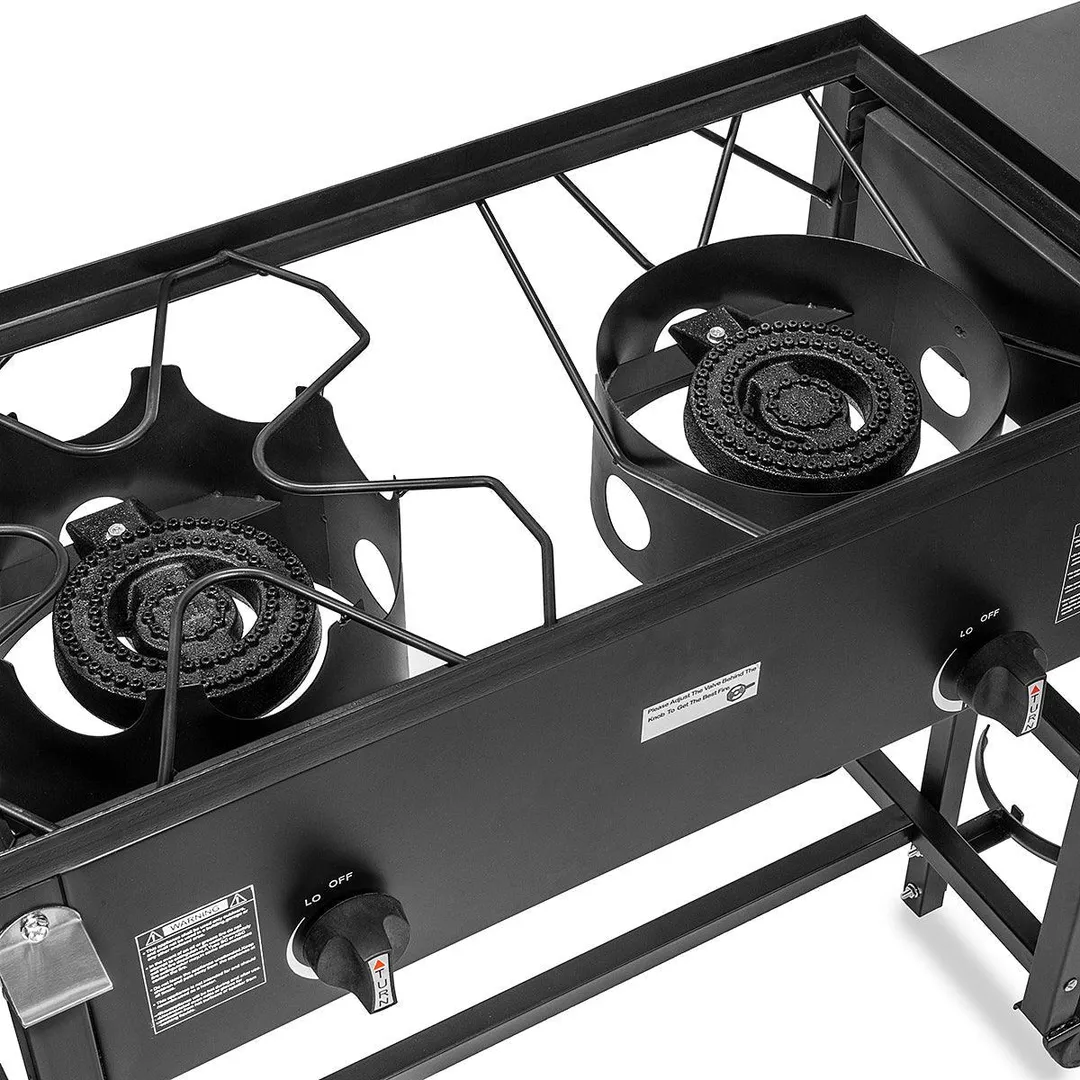 Barton 58,000 BTU Outdoor Gas Propane Double Burner Stove Cook Station Flat Top Griddle & Deep Fryer BBQ Grill Camp Side Table, photo 5 of 7