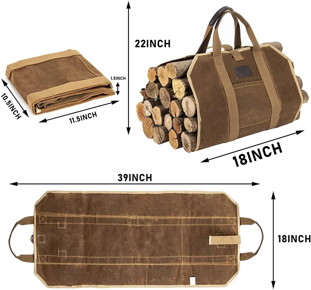 Gex Worldwide GEX Firewood Fireplace Carrier Logs Tote Holder 20 oz Waxed Canvas Sturdy Bag with Handles for Camping Indoor Outdoor, photo 2 of 5