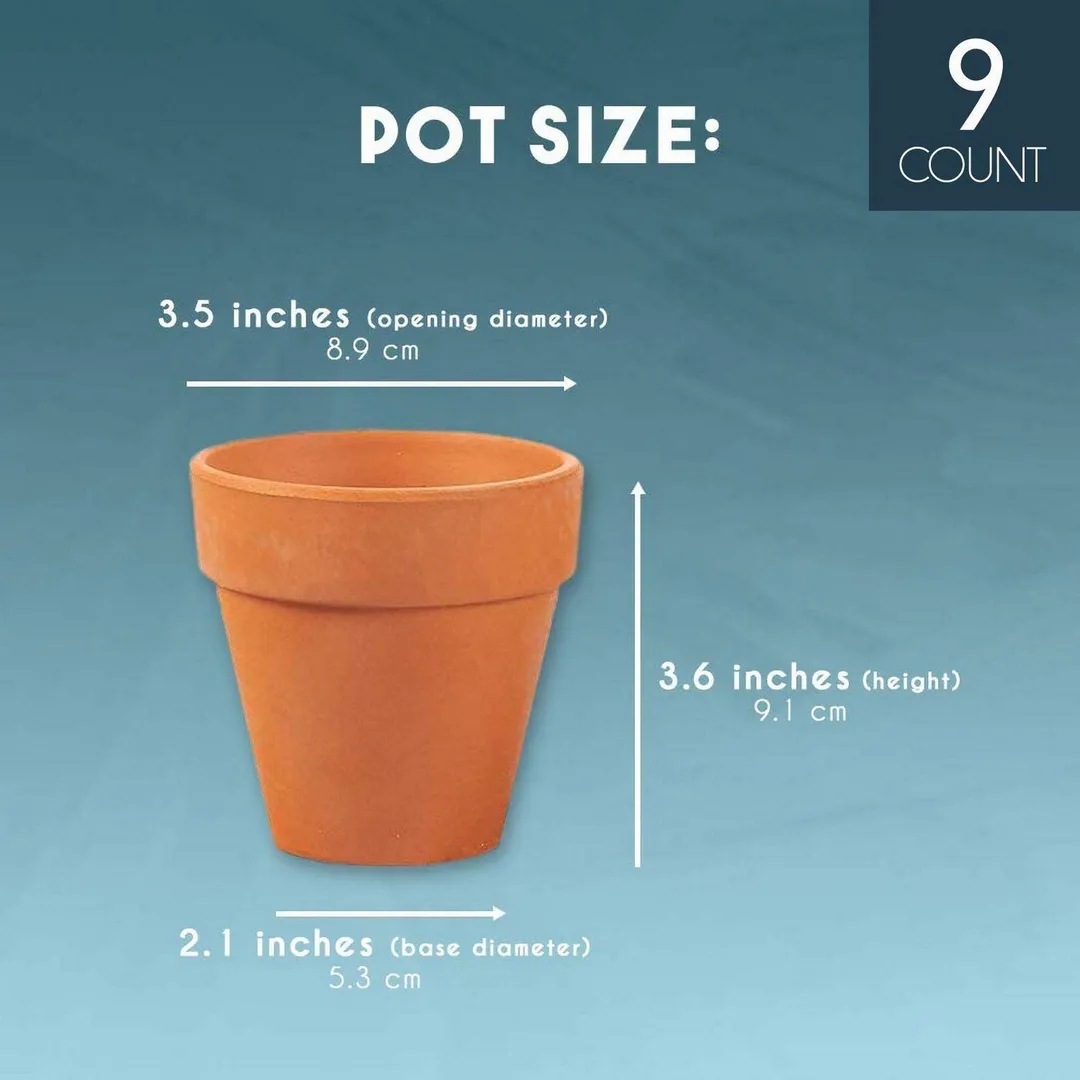 9-Pack 3.5" Terra Cotta Pots, Mini Small Terracotta Flower Clay Pots Planters for Plants with Drainage Holes, Ceramic Pottery Nursery Indoor Outdoor Garden Gardening for Cacti and Succulent 3.5 inches, photo 2 of 5