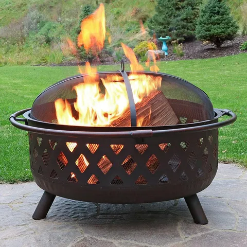 Sunnydaze 36" Fire Pit Steel with Bronze Finish Crossweave with Spark Screen