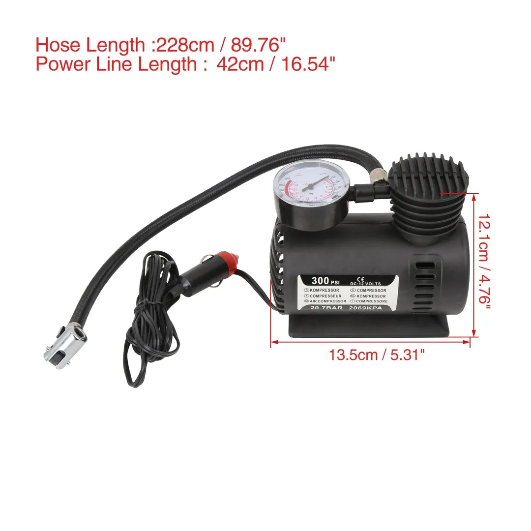 Unique Bargains 12V 300 PSI Portable Mini Air Compressor Pump Black Car Van Bike Bicycle Tyre Inflator, photo 2 of 7