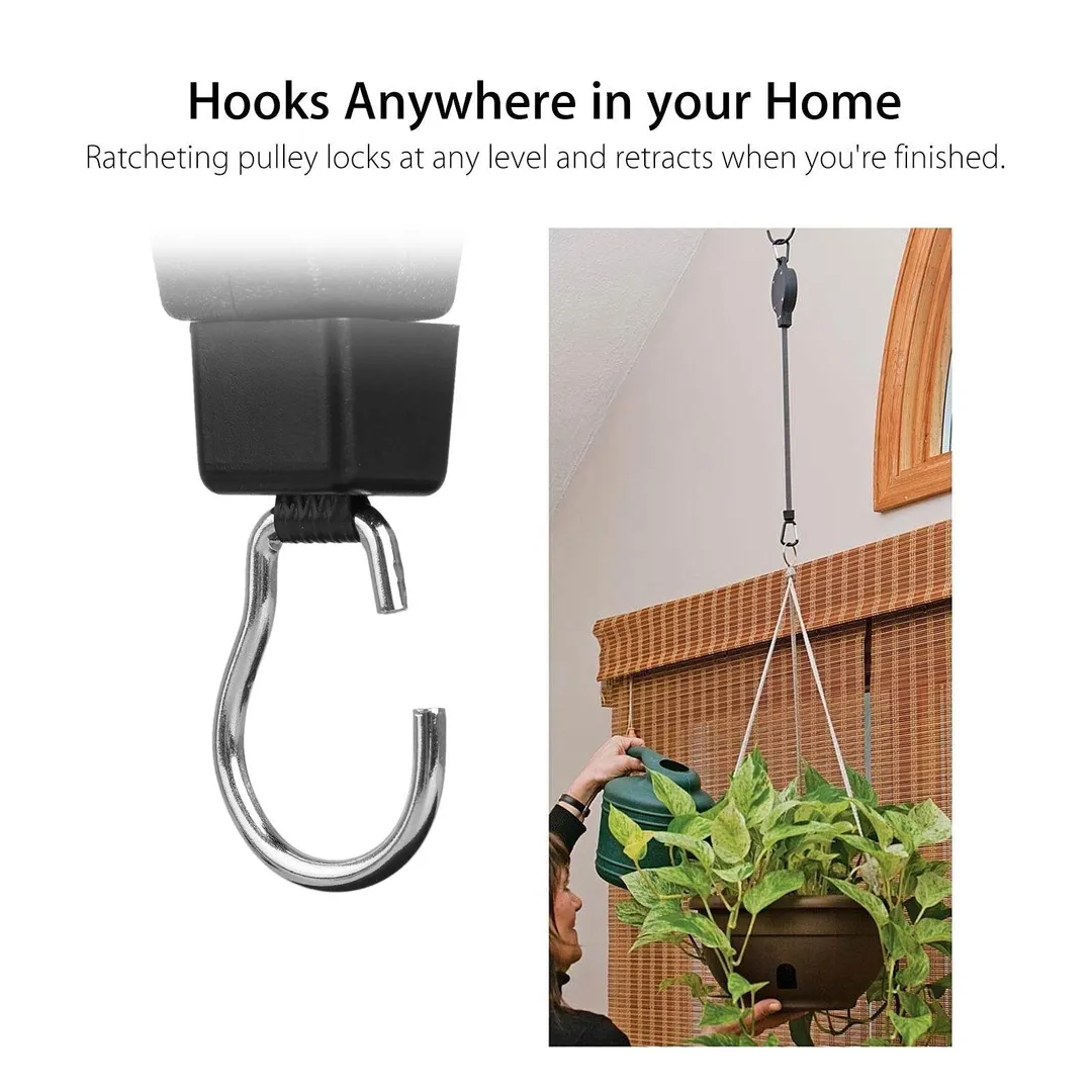 EEEKit 4/3/2/1 PACK Plant Pulley Retractable Hanger, Hanging Planters Flower Basket Hook, Plant Hanger Hanging Garden Baskets Pots and Birds Feeder Hang High Up and Pull Down to Water and Feed, Black, photo 3 of 12