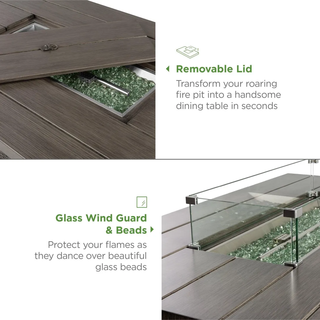 Best Choice Products 52in 50,000 BTU Wicker Propane Fire Pit Table w/ Aluminum Top, Wind Guard, Cover, Glass Beads, photo 5 of 7