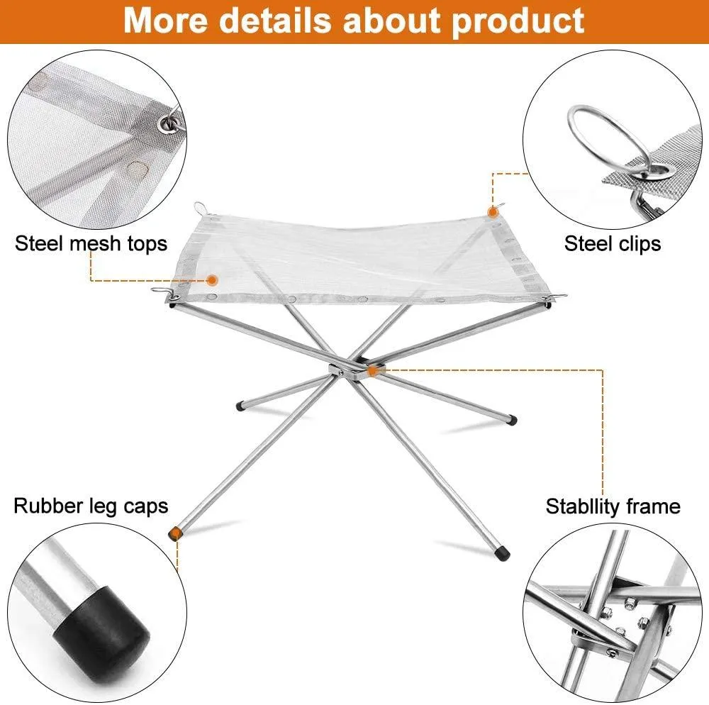 Benson Portable Outdoor Fire Pit,Folding Campfire Stand Collapsible Steel Mesh Fireplace Foldable Outdoor Fireplace with Carrying Bag and Folding Stands for BBQ,Camping,Backyard,Patio,Garden, photo 6 of 9
