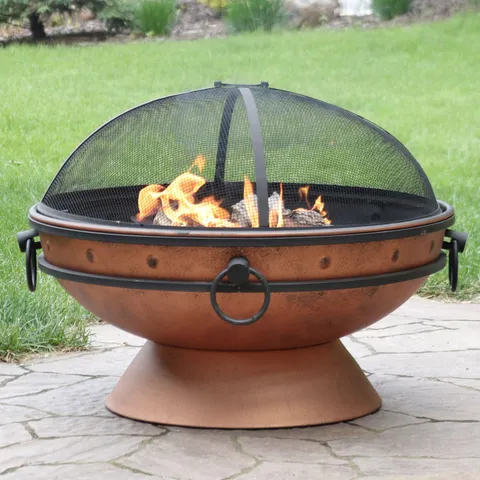 Sunnydaze 30" Fire Pit Steel with Copper Finish with Handles and Spark Screen