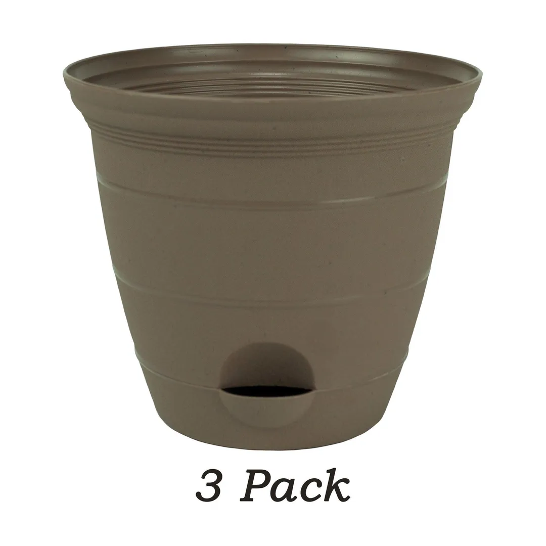 3 Pack 8 Inch Plastic Self Watering Flower Plant Pot Garden Potted Planter, Sandalwood, photo 2 of 5