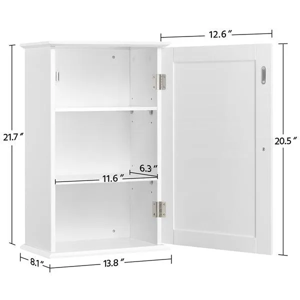 SmileMart Wall Mounted Wooden Storage Cabinet with 3 Tiers Storage Shelves for Kitchen/Bathroom/Living Room, White, photo 4 of 10