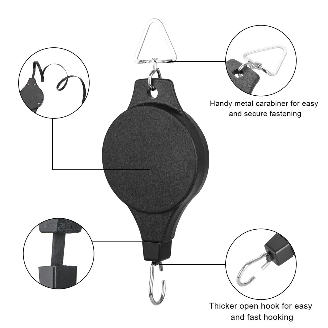 EEEKit 4/3/2/1 PACK Plant Pulley Retractable Hanger, Hanging Planters Flower Basket Hook, Plant Hanger Hanging Garden Baskets Pots and Birds Feeder Hang High Up and Pull Down to Water and Feed, Black, photo 11 of 12