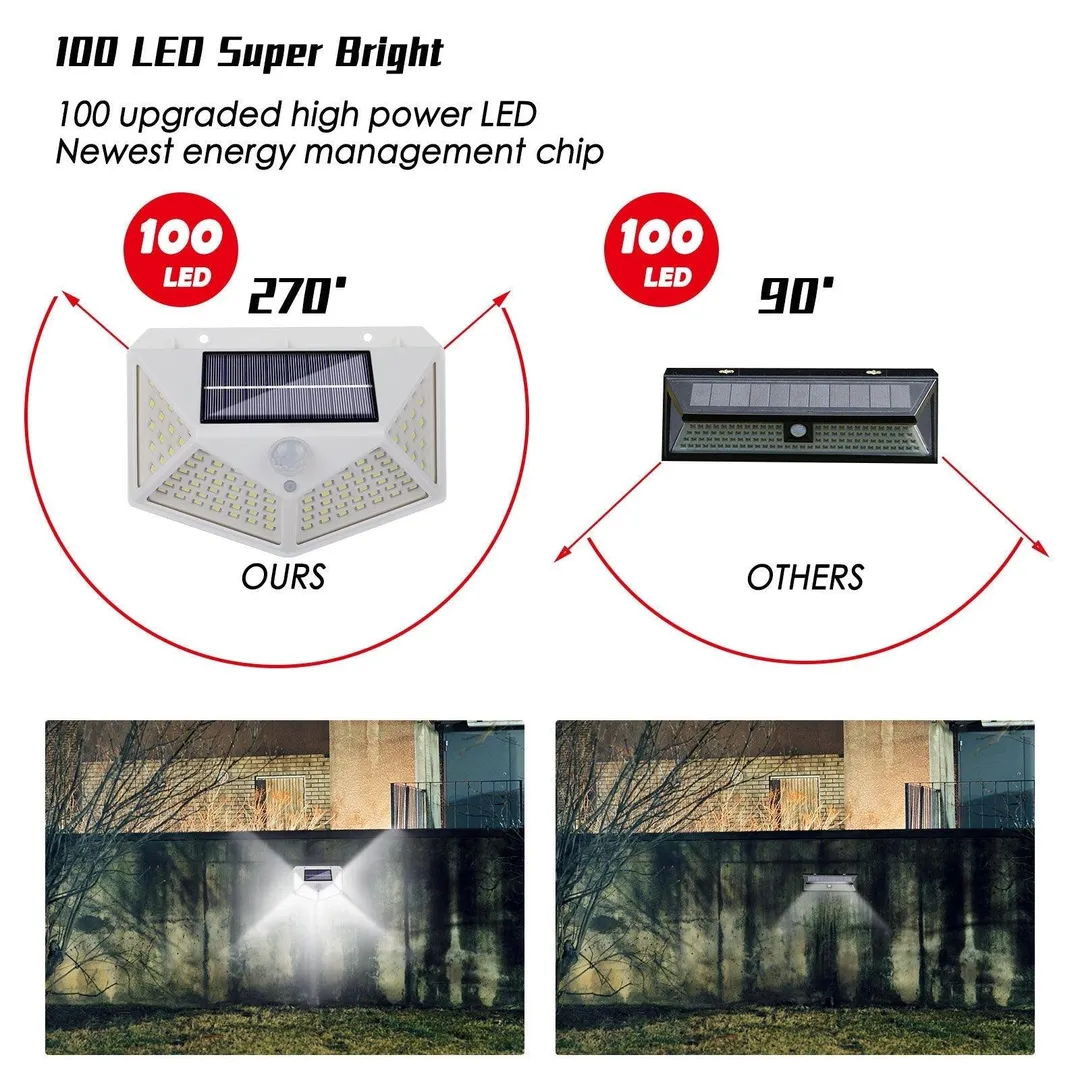 EEEkit Solar Lights Outdoor 100 LED, 3 Working Modes Wireless Motion Sensor Light Wall Lights with 270° Wide Angle, Security Solar Powered Lights for Front Door, Yard, Garage, Garden, Patio, Porch, 1/2 Pack, photo 2 of 9