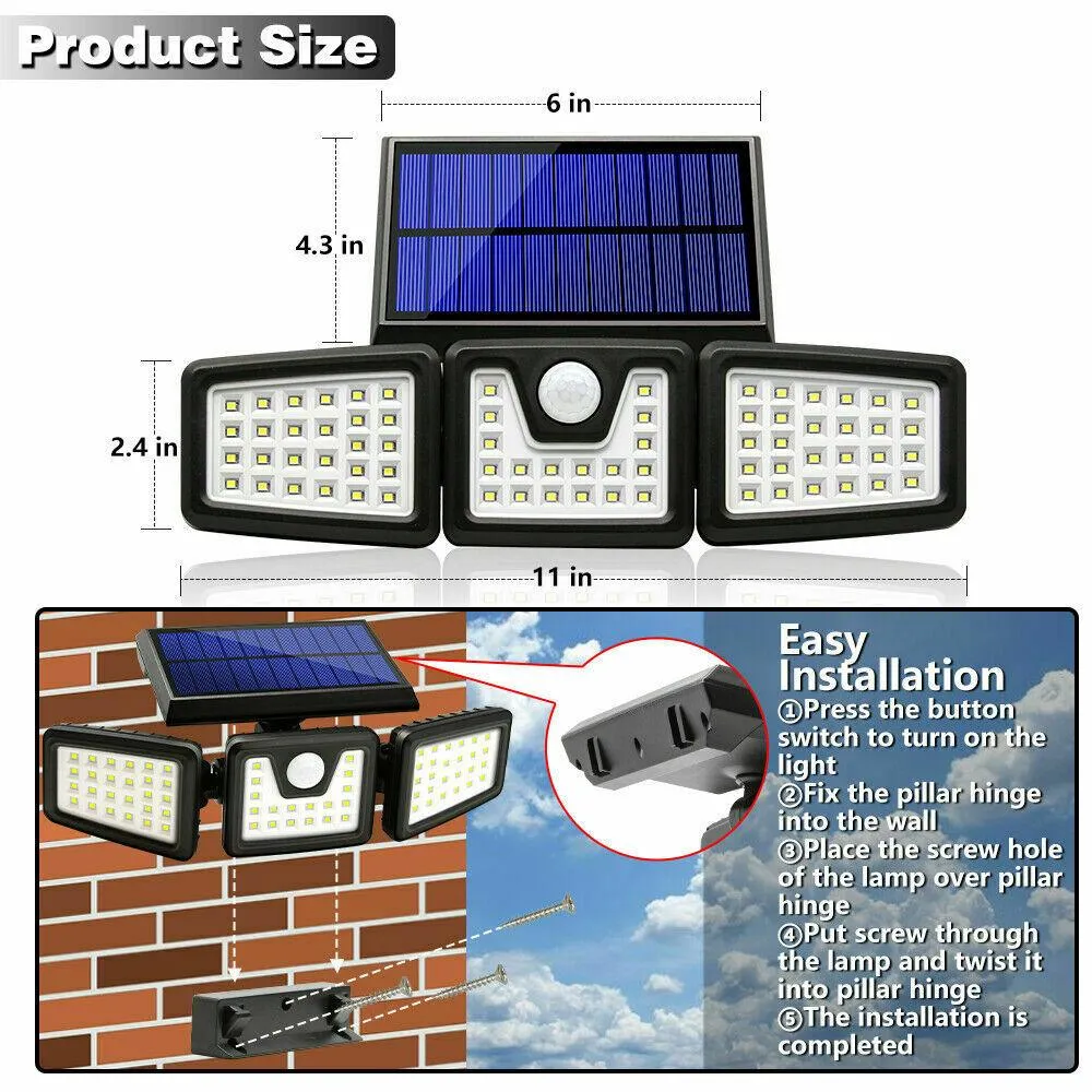 Unbrand 2 Pack - Solar Lights Outdoor, AmeriTop 800LM Wireless LED Solar Motion Sensor Lights Outdoor; 3 Adjustable Heads, 270° Wide Angle Illumination, IP65 Waterproof, Security LED Flood Light, photo 5 of 7