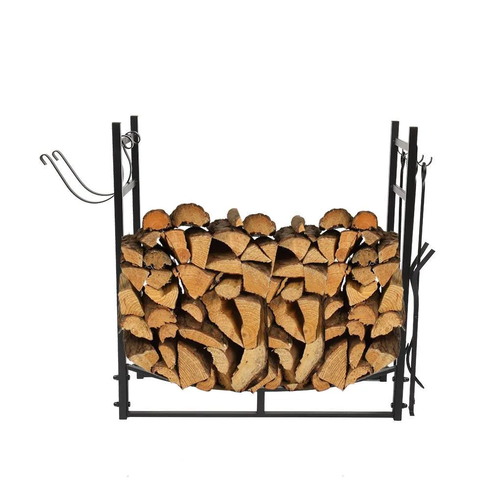 Ktaxon 36" Firewood Rack Indoor Fireplace Tool Rack Outdoor Log Rack with 4 Tools Wood Holder Bin Firewood Holders Lumber Storage Stacking Black Wrought Iron Fireplace Logs Holder Stove, photo 4 of 8