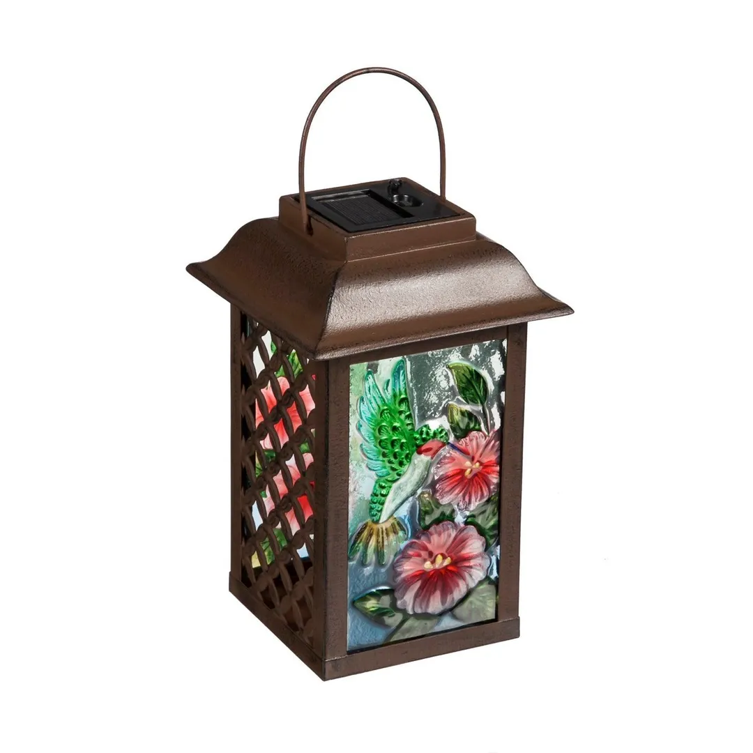Evergreen 3 Asst., 9.4"H Solar Glass and Metal Lantern, Summer Florals, 6'' x 9.5'' x 6'' inches., photo 2 of 3
