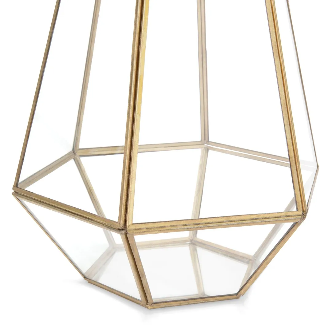 Best Choice Products Set of 3 Indoor Outdoor Decorative Metal Faceted Hurricane Candle Lanterns w/ Clear Glass - Brass, photo 5 of 6