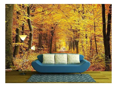 Road in the autumn forest - Removable Wall Mural | Self-adhesive Large Wallpaper - 66 × 96 in