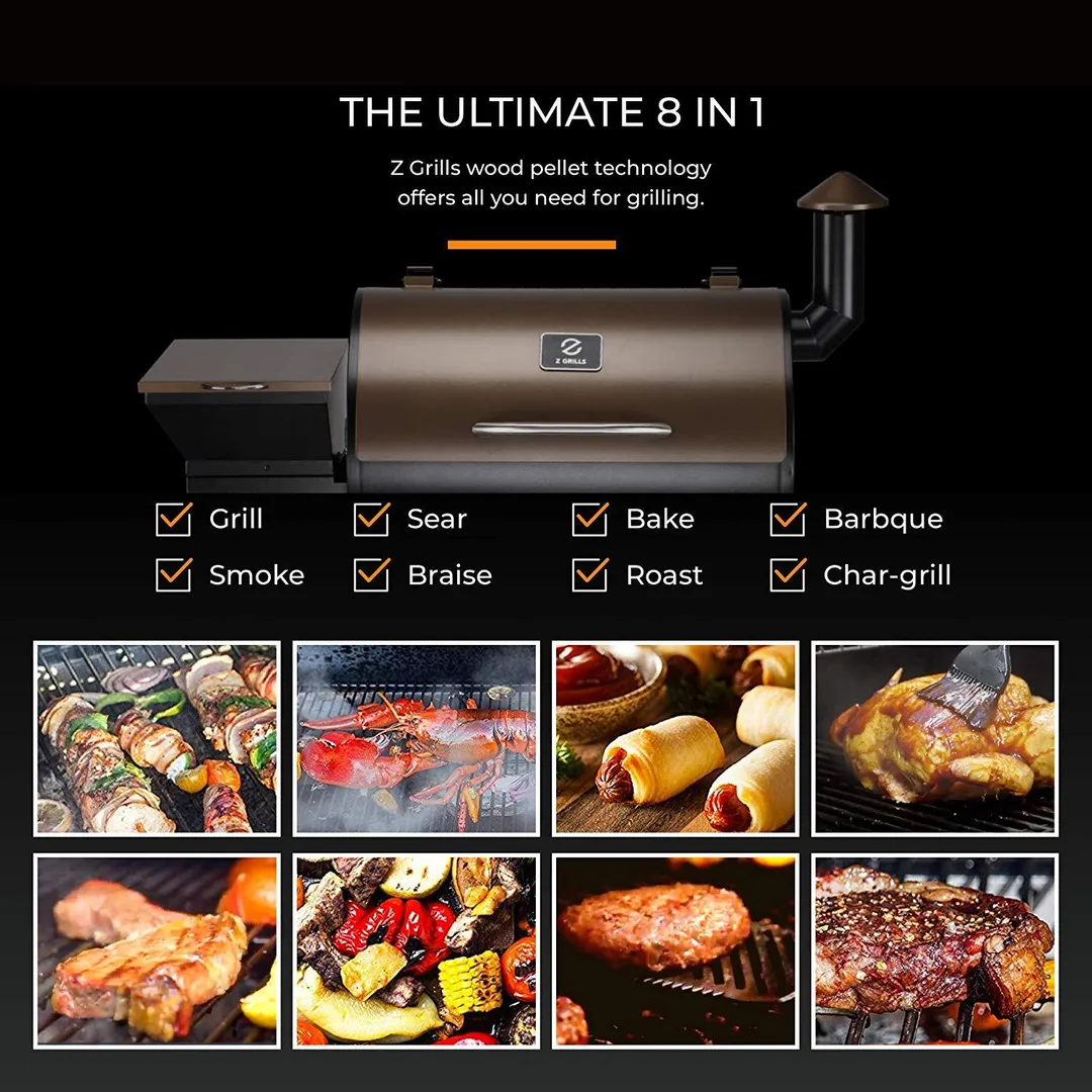 Z GRILLS ZPG-700D 2020 Upgrade Wood Pellet Grill & Smoker, 8 in 1 BBQ Grill Auto Temperature Control, inch Cooking Area, 700 sq in Bronze, photo 5 of 10