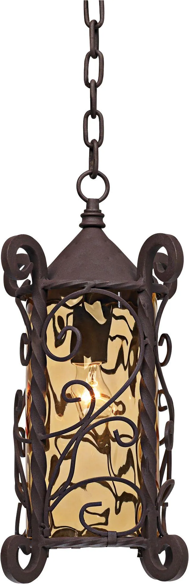 John Timberland Traditional Outdoor Light Hanging Dark Walnut Iron Scroll 15" Champagne Water Glass Damp Rated for Exterior Porch, photo 2 of 6